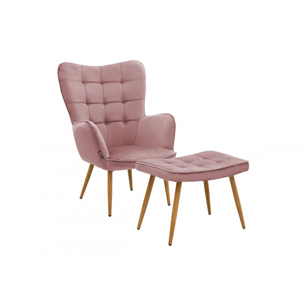 Πολυθρόνα "MADDISON" με υποπόδιο από ύφασμα/ξύλο σε σάπιο μήλο/φυσικό χρώμα 68x72x98