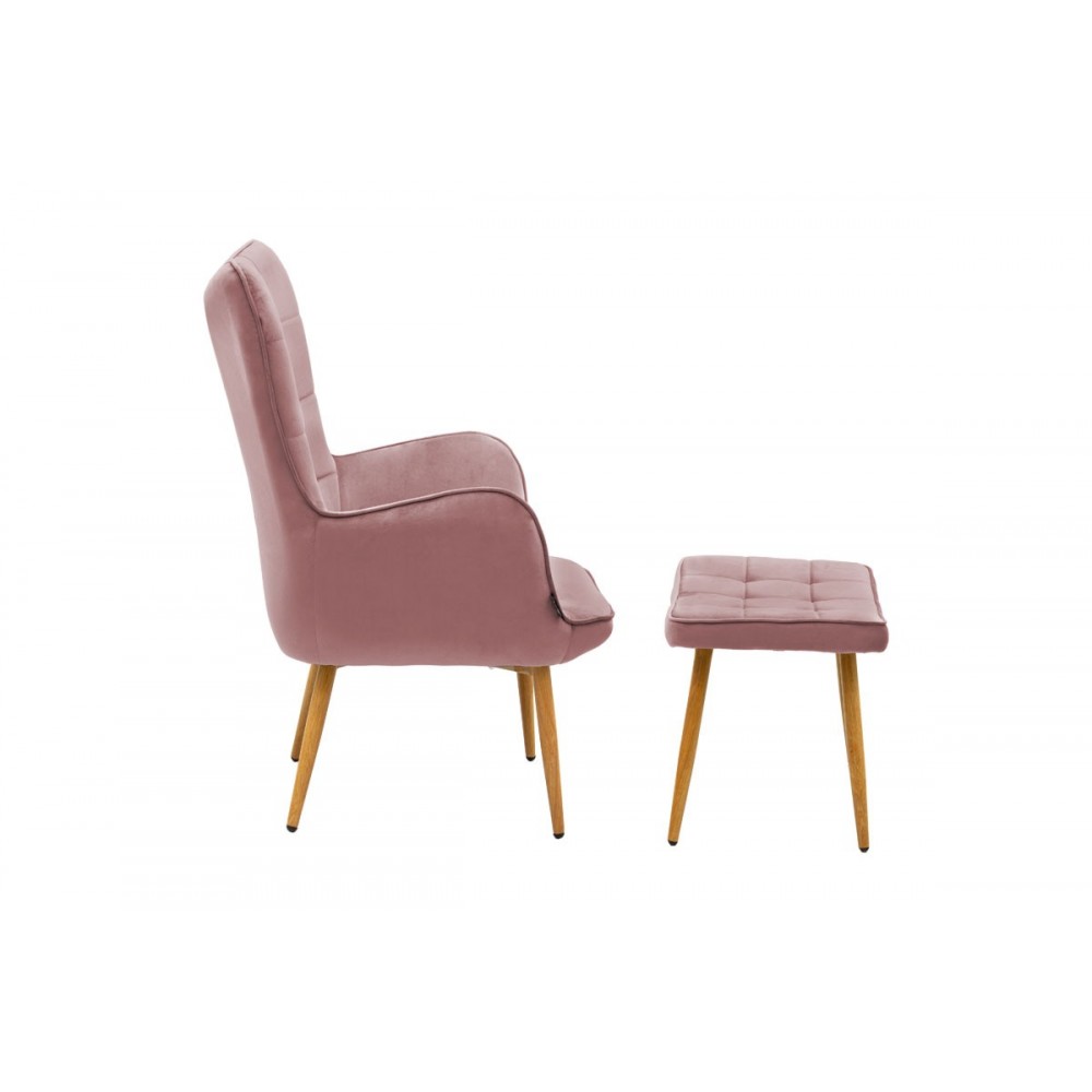 Πολυθρόνα "MADDISON" με υποπόδιο από ύφασμα/ξύλο σε σάπιο μήλο/φυσικό χρώμα 68x72x98