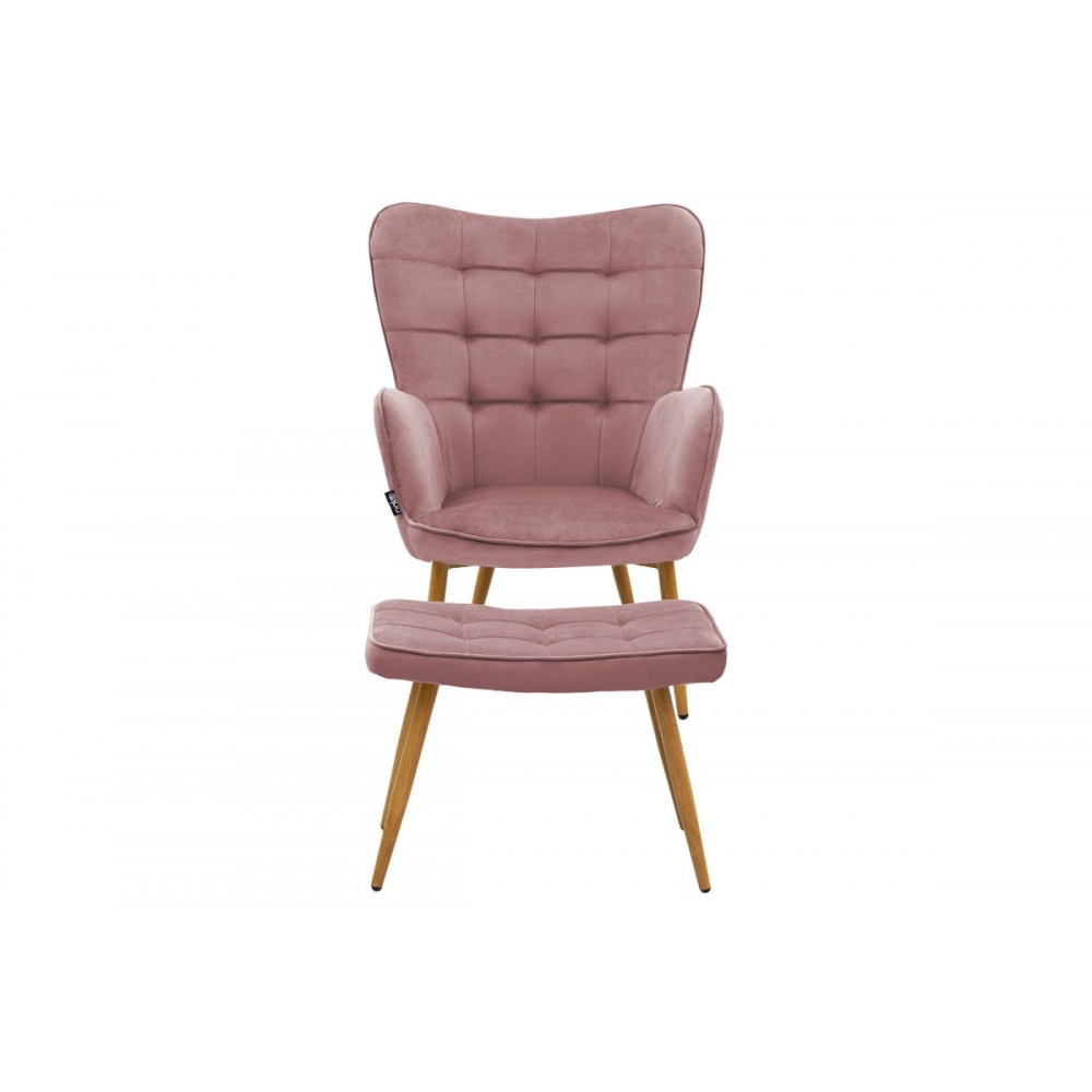 Πολυθρόνα "MADDISON" με υποπόδιο από ύφασμα/ξύλο σε σάπιο μήλο/φυσικό χρώμα 68x72x98