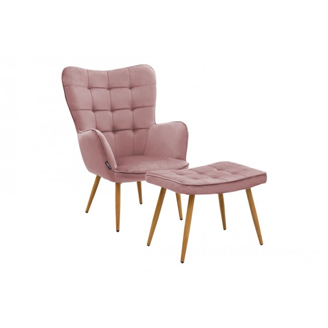 Πολυθρόνα "MADDISON" με υποπόδιο από ύφασμα/ξύλο σε σάπιο μήλο/φυσικό χρώμα 68x72x98