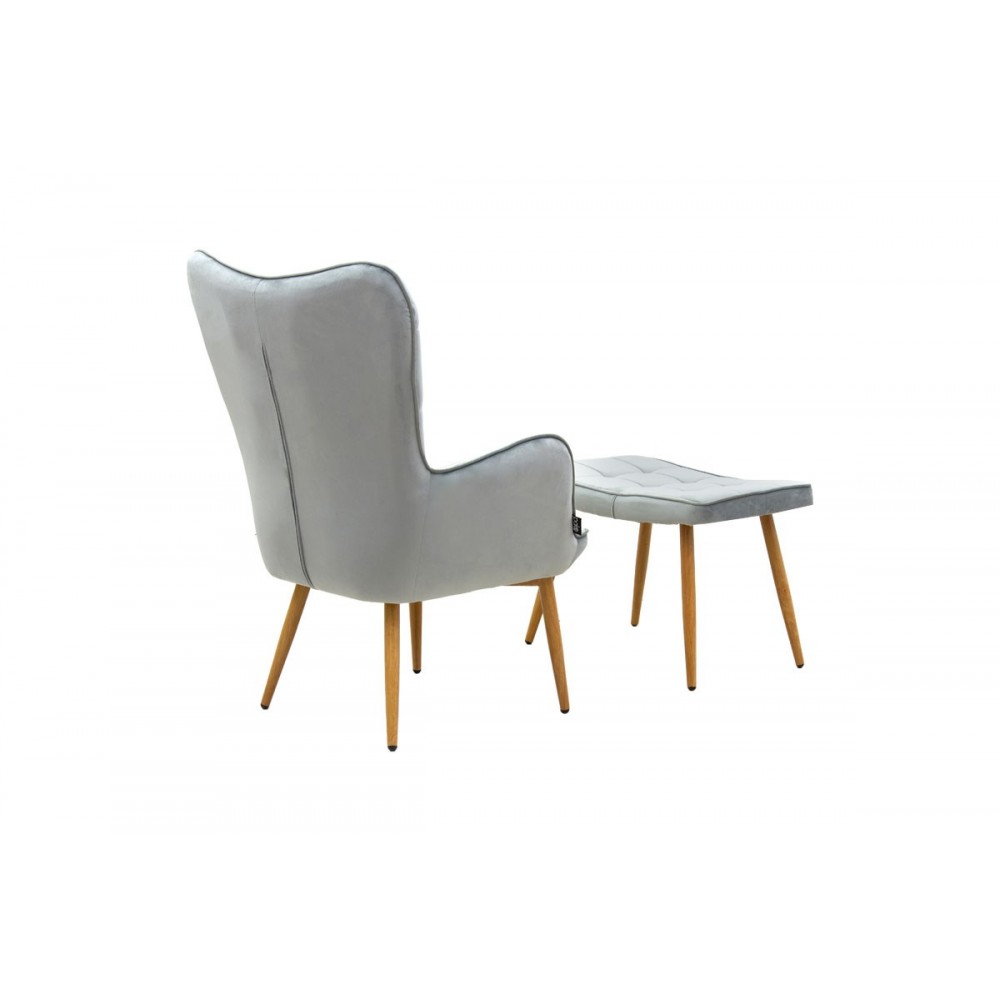 Πολυθρόνα "MADDISON" με υποπόδιο από ύφασμα/ξύλο σε γκρι/φυσικό χρώμα 68x72x98