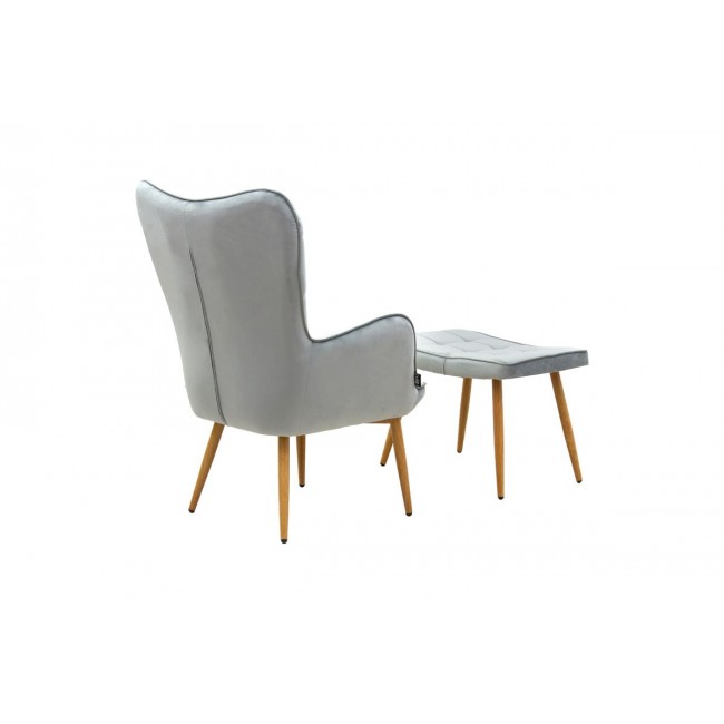 Πολυθρόνα "MADDISON" με υποπόδιο από ύφασμα/ξύλο σε γκρι/φυσικό χρώμα 68x72x98