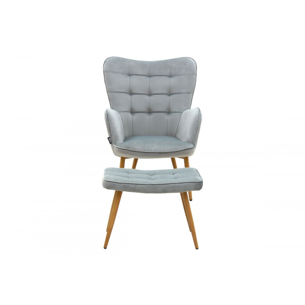 Πολυθρόνα "MADDISON" με υποπόδιο από ύφασμα/ξύλο σε γκρι/φυσικό χρώμα 68x72x98