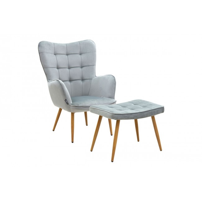 Πολυθρόνα "MADDISON" με υποπόδιο από ύφασμα/ξύλο σε γκρι/φυσικό χρώμα 68x72x98