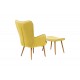 Πολυθρόνα "MADDISON" με υποπόδιο από ύφασμα/ξύλο σε κίτρινο/φυσικό χρώμα 68x72x98