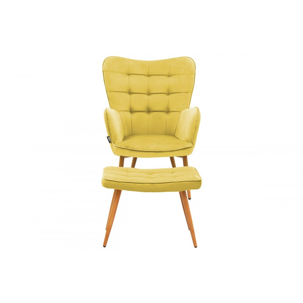 Πολυθρόνα "MADDISON" με υποπόδιο από ύφασμα/ξύλο σε κίτρινο/φυσικό χρώμα 68x72x98