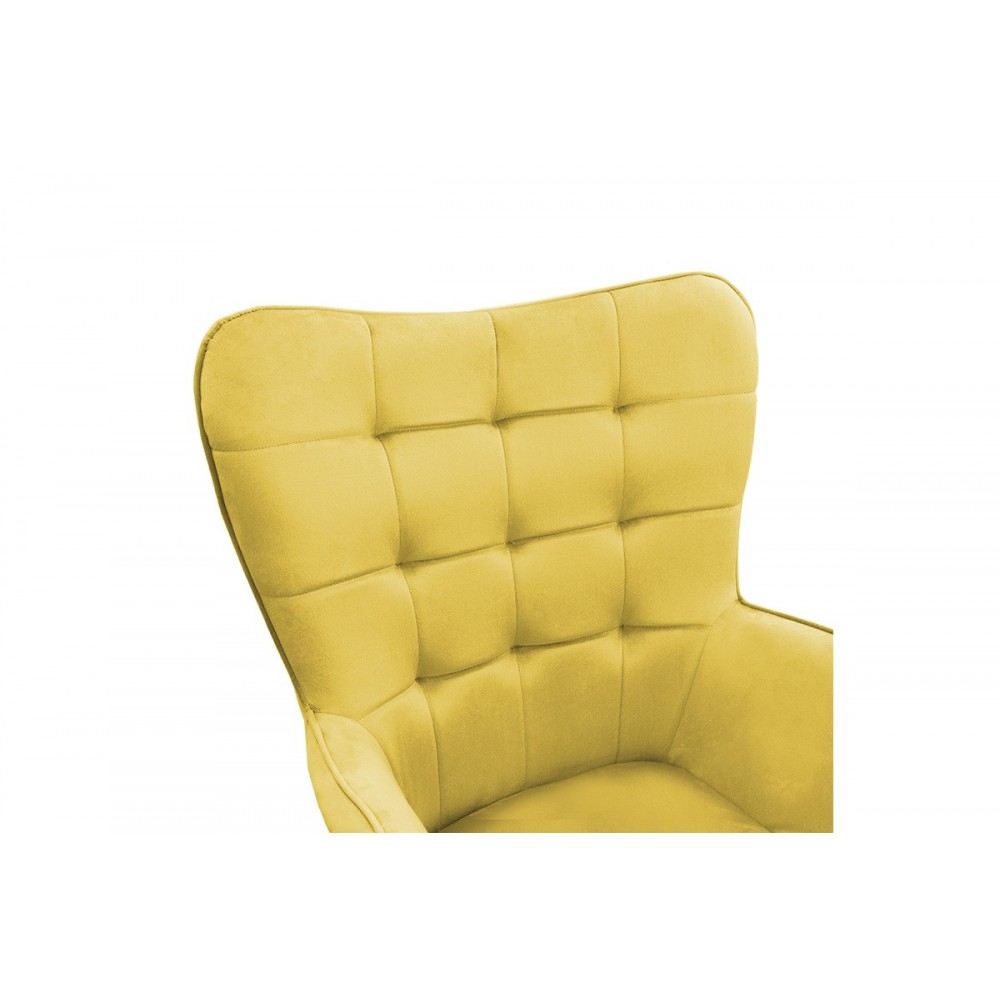 Πολυθρόνα "MADDISON" με υποπόδιο από ύφασμα/ξύλο σε κίτρινο/φυσικό χρώμα 68x72x98