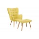 Πολυθρόνα "MADDISON" με υποπόδιο από ύφασμα/ξύλο σε κίτρινο/φυσικό χρώμα 68x72x98