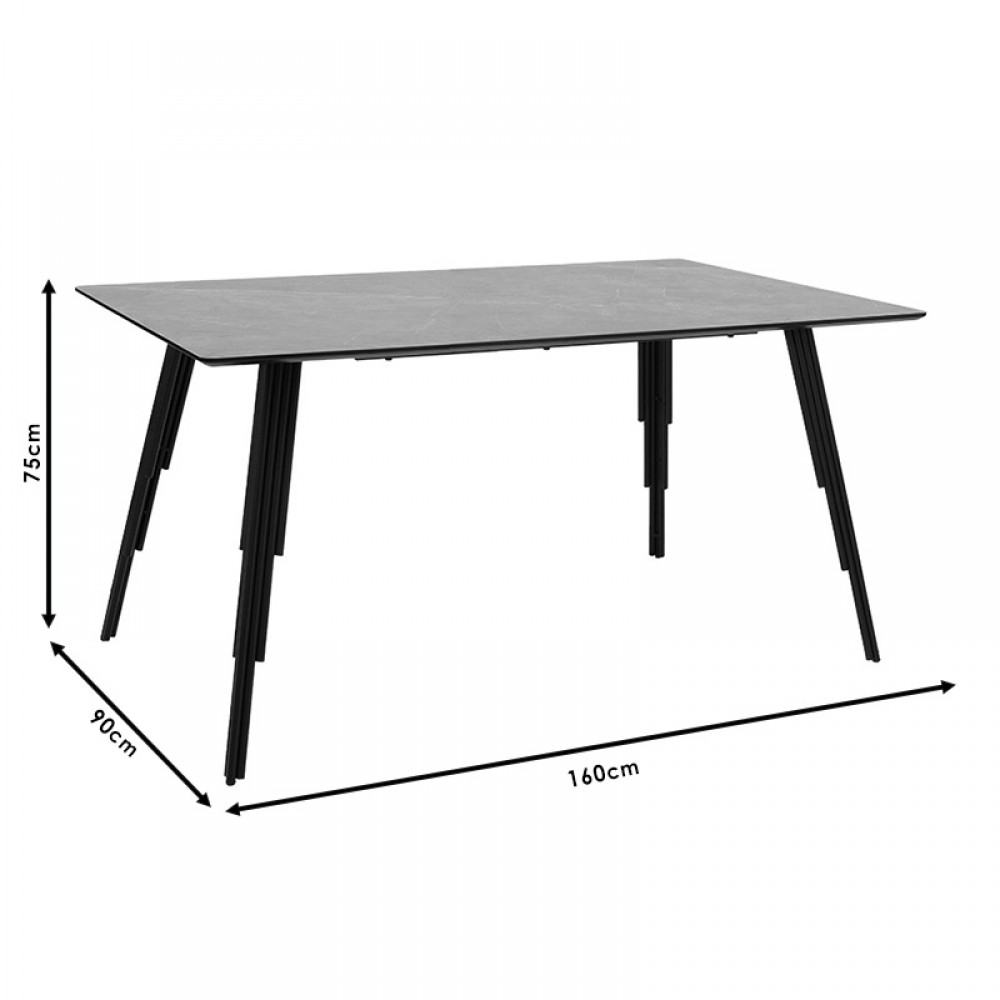 Τραπέζι "LIFO" από MDF/μέταλλο σε χρώμα ανθρακί τσιμέντου/μαύρο 160x90x75