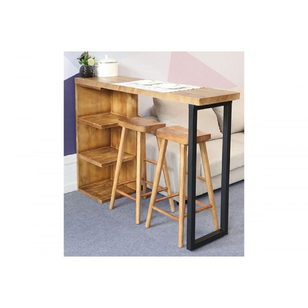 Τραπέζι μπαρ ''COLLINS'' από φυσικό ξύλο πεύκου σε χρώμα φυσικό/μαύρο 139x29x90