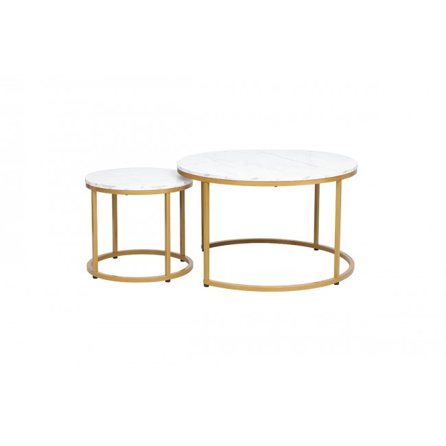 Τραπέζια σαλονιού 2τμχ "SEVERIN" σε λευκό με εφέ μαρμάρου/χρυσό χρώμα 80x80x48