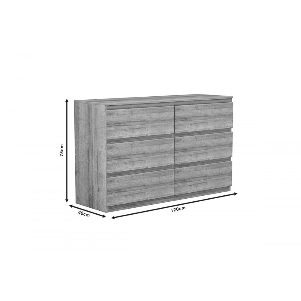 Συρταριέρα "CINDY" με 6 συρτάρια σε φυσικό χρώμα 120x40x75