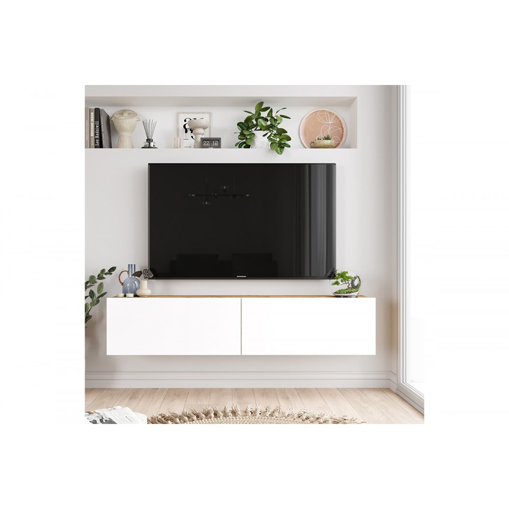 Έπιπλο τηλεόρασης "SERIT" σε λευκό/sonoma χρώμα 140x31.6x29.6