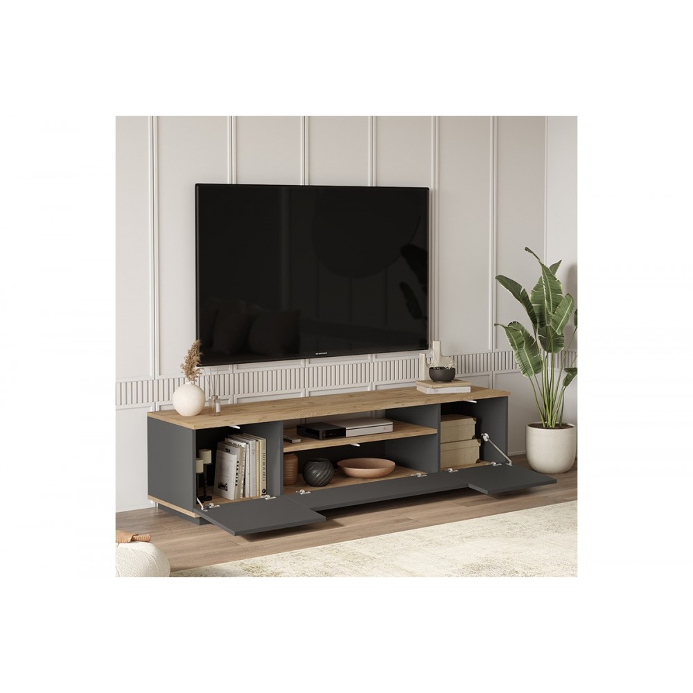 Έπιπλο τηλεόρασης "SOREN" απο sonoma/ανθρακί χρώμα 180x.44.5x44.6