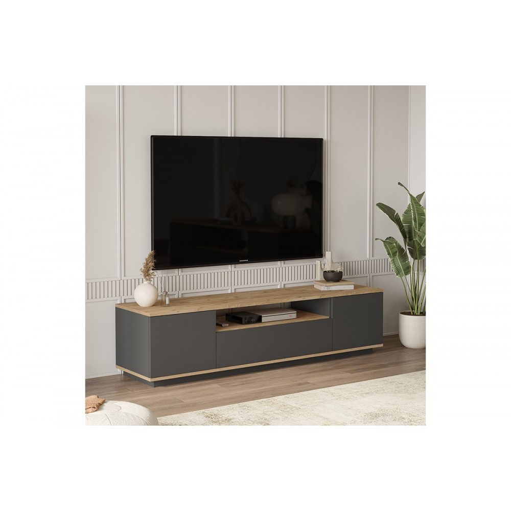 Έπιπλο τηλεόρασης "SOREN" απο sonoma/ανθρακί χρώμα 180x.44.5x44.6