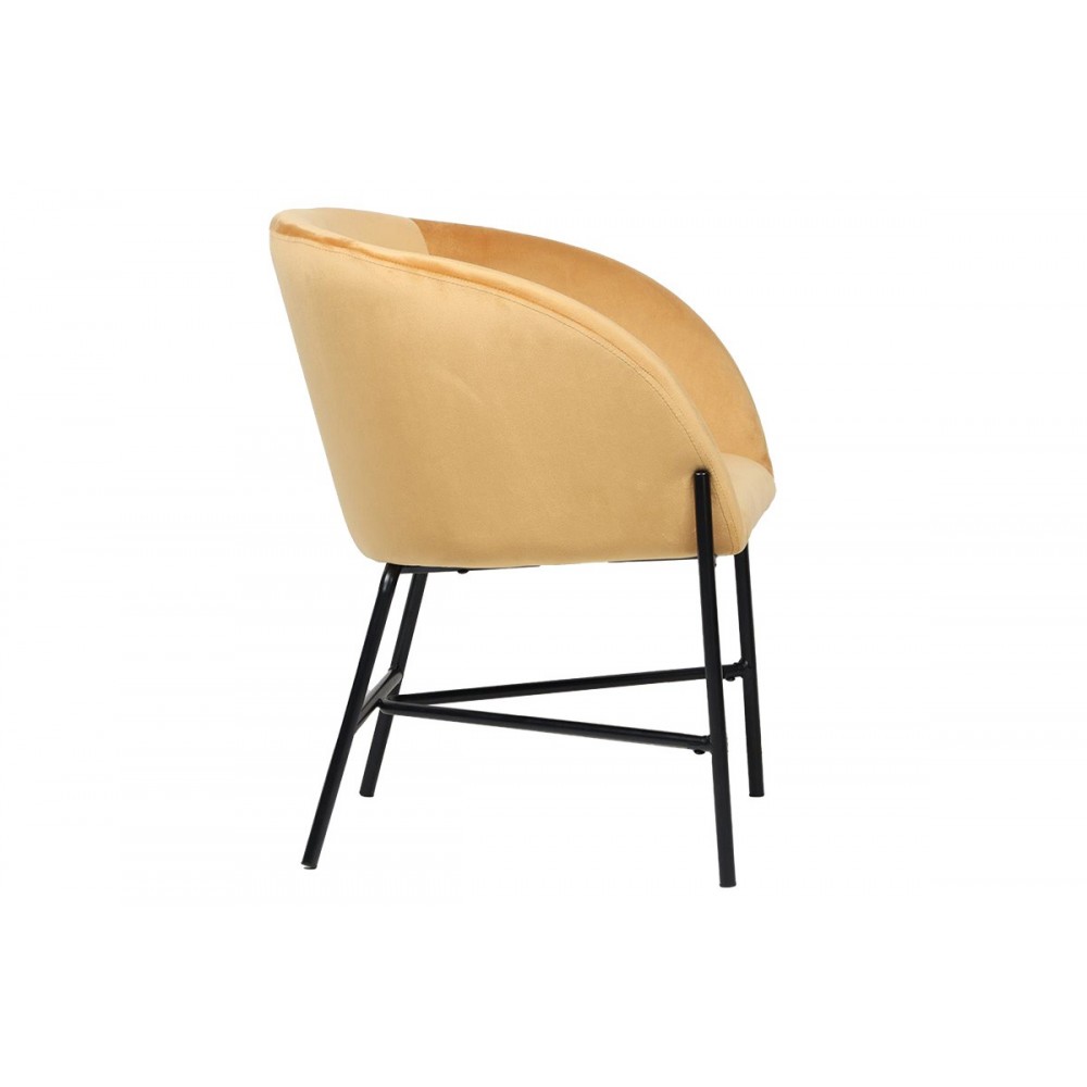 Πολυθρόνα "JULIA" από βελούδο-μέταλλο σε κίτρινο-μαύρο χρώμα 61x57x74