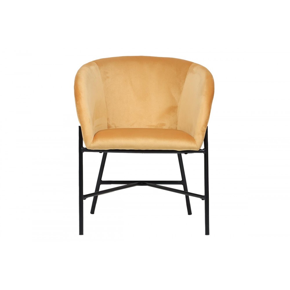 Πολυθρόνα "JULIA" από βελούδο-μέταλλο σε κίτρινο-μαύρο χρώμα 61x57x74