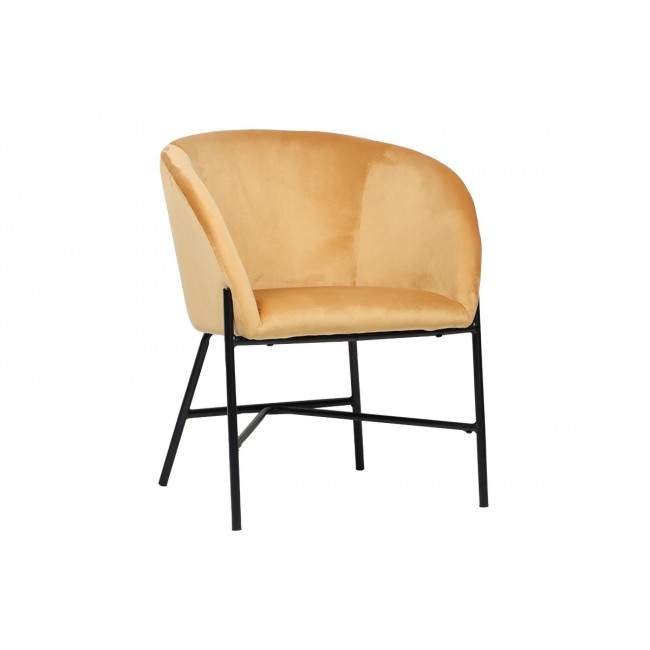 Πολυθρόνα "JULIA" από βελούδο-μέταλλο σε κίτρινο-μαύρο χρώμα 61x57x74