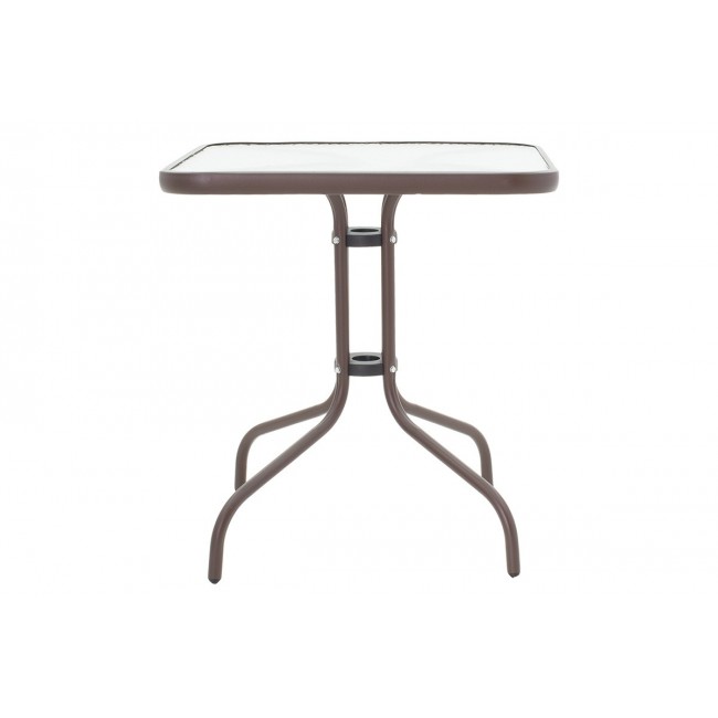Τραπέζι εξωτερικού χώρου "WATSON" από μέταλλο-γυαλί σε καφέ χρώμα 70x70x70