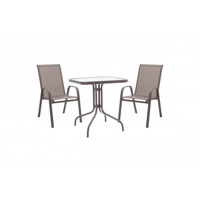 Τραπεζαρία κήπου "WATSON-CALAN" από μέταλλο-ύφασμα σε καφέ χρώμα 70x70x70