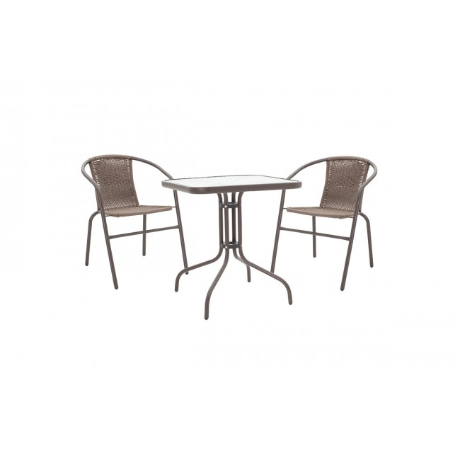 Τραπεζαρία κήπου "WATSON-OBBI" από μέταλλο-γυαλί σε χρώμα καφέ 70x70x70