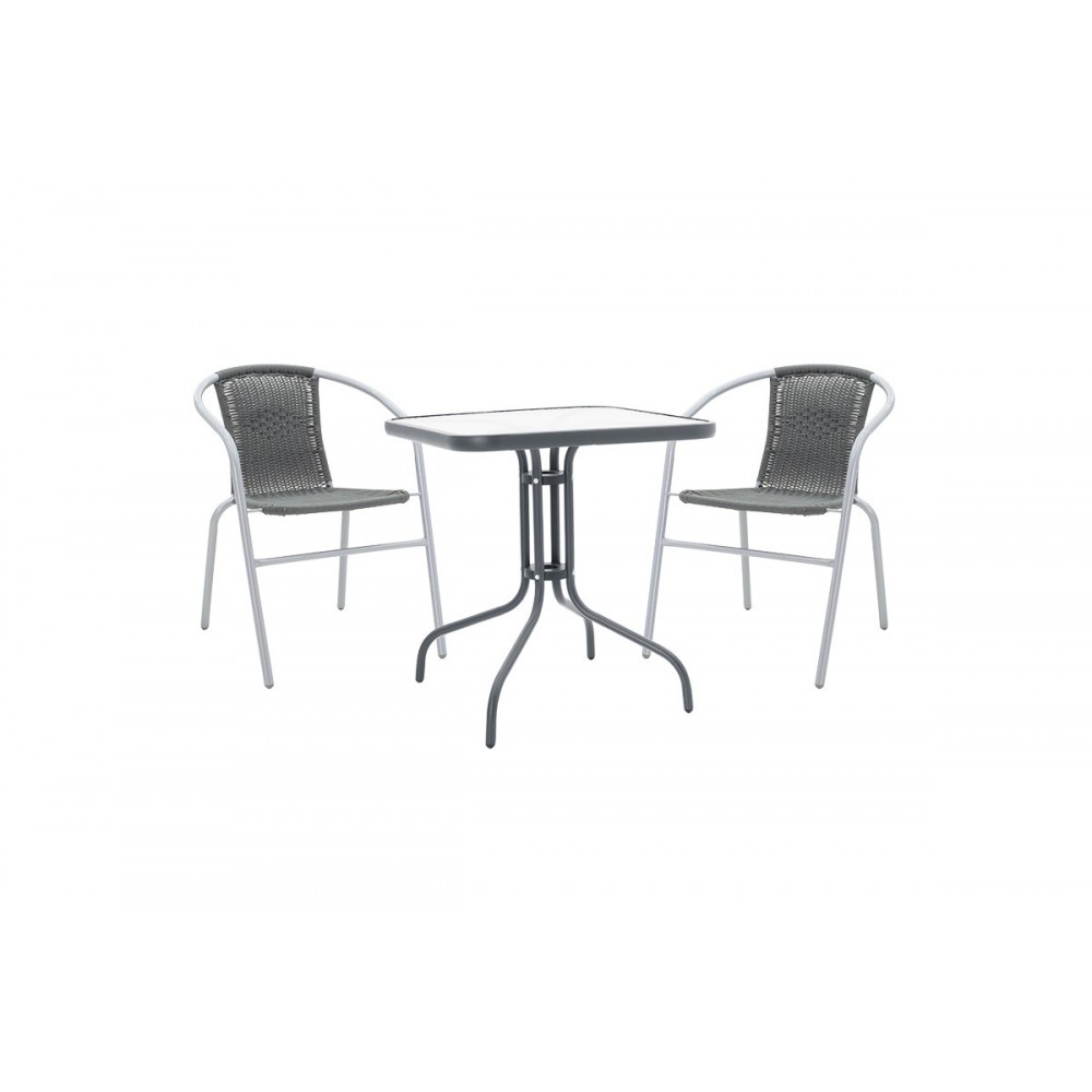 Τραπεζαρία κήπου "WATSON-OBBI" από μέταλλο-γυαλί σε χρώμα γκρι 70x70x70
