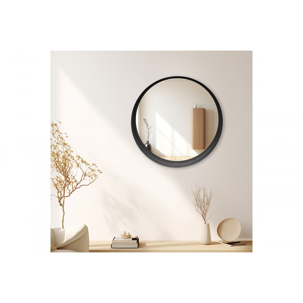 Καθρέπτης "ROUND 3" από μέταλλο σε χρώμα μαύρο Φ50