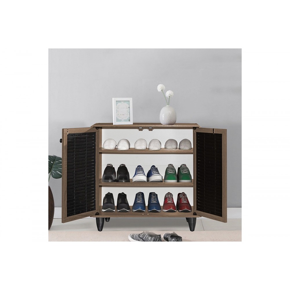 Παπουτσοθήκη "RONAN" σε χρώμα καρυδί/μαύρο 70.5x35x66