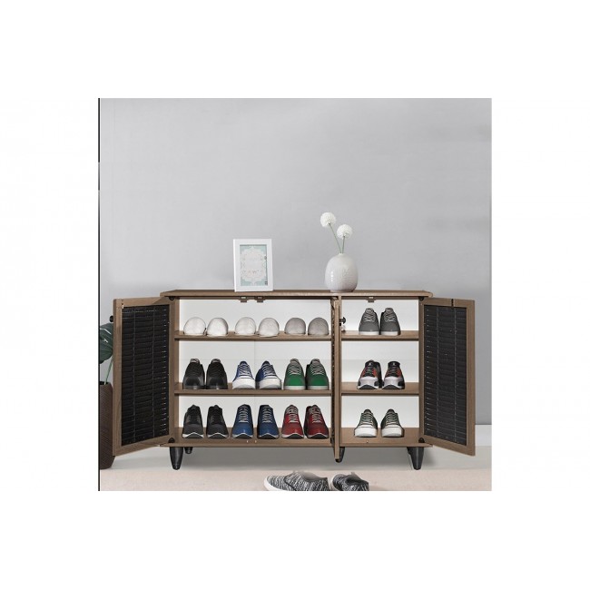 Παπουτσοθήκη "RONAN" σε χρώμα καρυδί/μαύρο 105x35x66