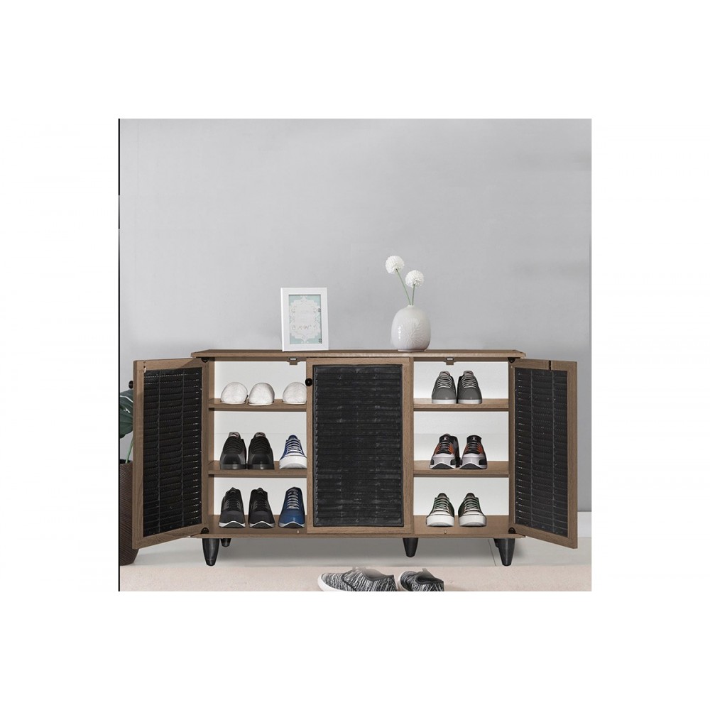 Παπουτσοθήκη "RONAN" σε χρώμα καρυδί/μαύρο 105x35x66