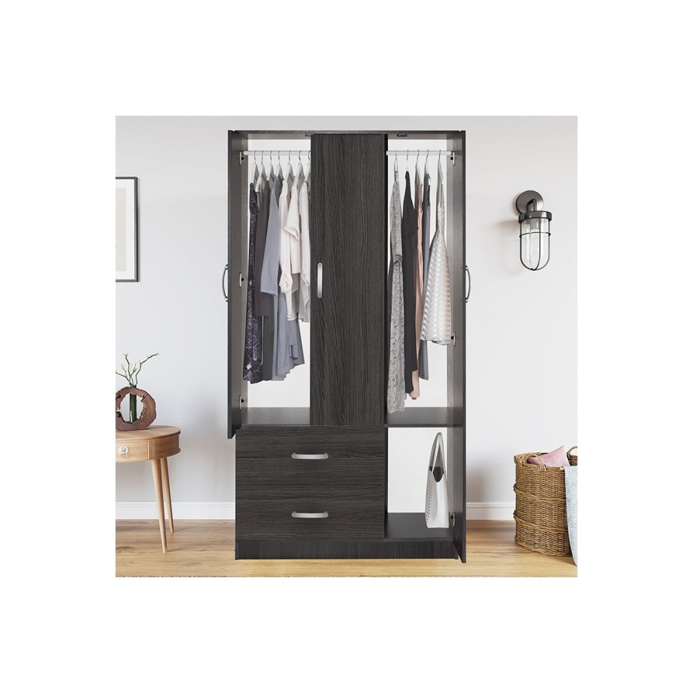 Ντουλάπα "ZELIA" τρίφυλλη με συρτάρια σε χρώμα βέγγε 90x42x180