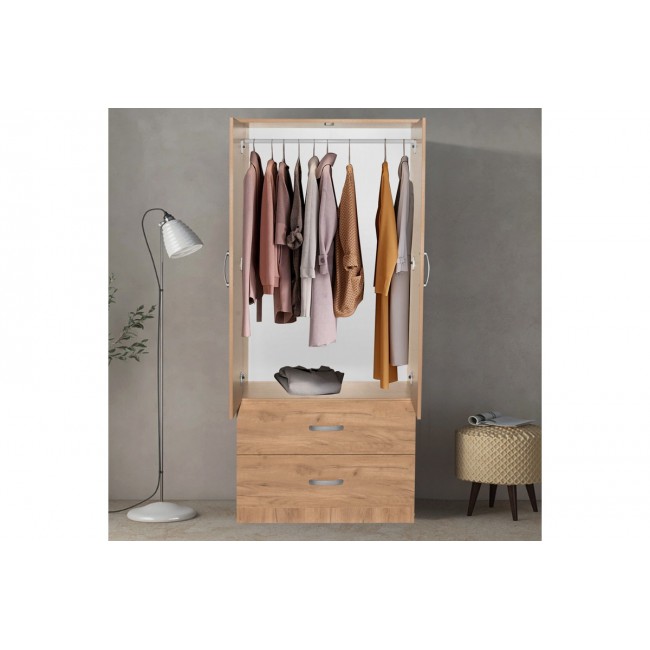 Ντουλάπα "ZELIA" δίφυλλη με συρτάρια σε χρώμα φυσικό 79x42x180