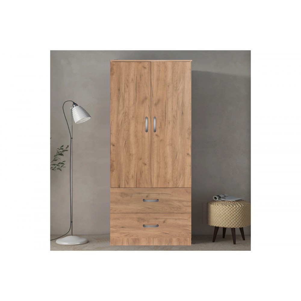 Ντουλάπα "ZELIA" δίφυλλη με συρτάρια σε χρώμα φυσικό 79x42x180