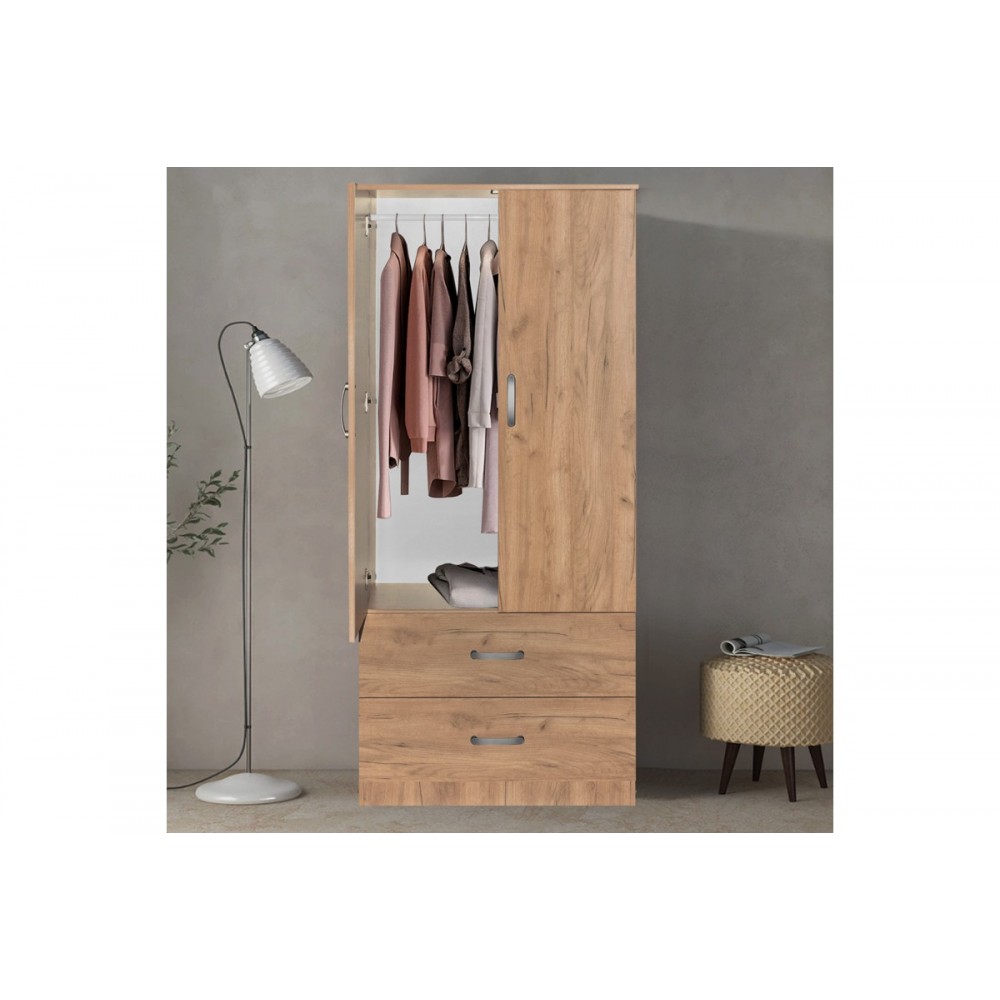 Ντουλάπα "ZELIA" δίφυλλη με συρτάρια σε χρώμα φυσικό 79x42x180