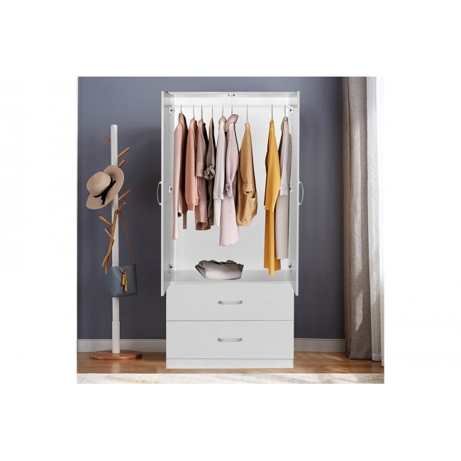 Ντουλάπα "ZELIA" δίφυλλη με συρτάρια σε χρώμα λευκό 79x42x180