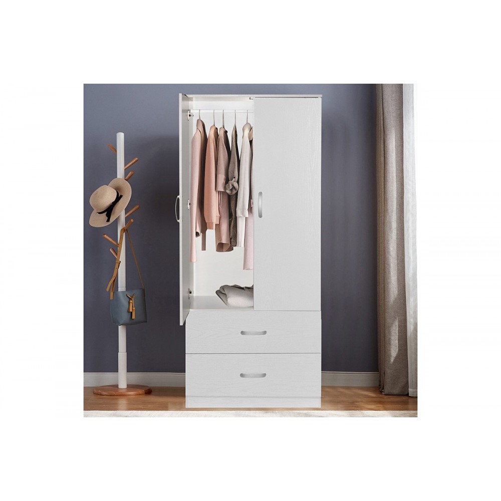 Ντουλάπα "ZELIA" δίφυλλη με συρτάρια σε χρώμα λευκό 79x42x180