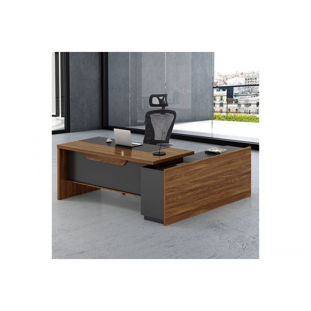 Γραφείο "OSCAR" αριστερή γωνία σε χρώμα καρυδί/ανθρακί 200x95x76/180x50x68