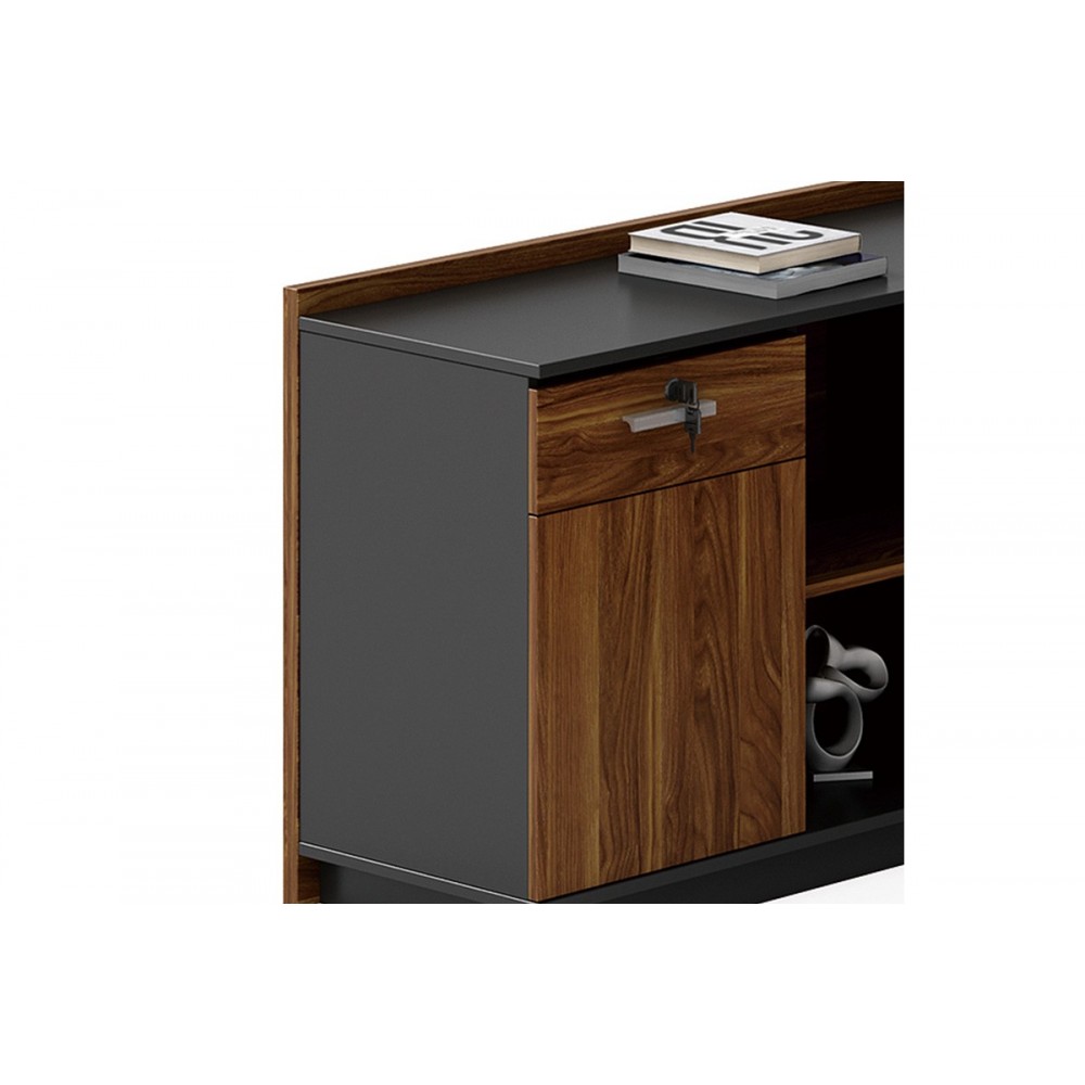 Γραφείο "OSCAR" αριστερή γωνία σε χρώμα καρυδί/ανθρακί 200x95x76/180x50x68