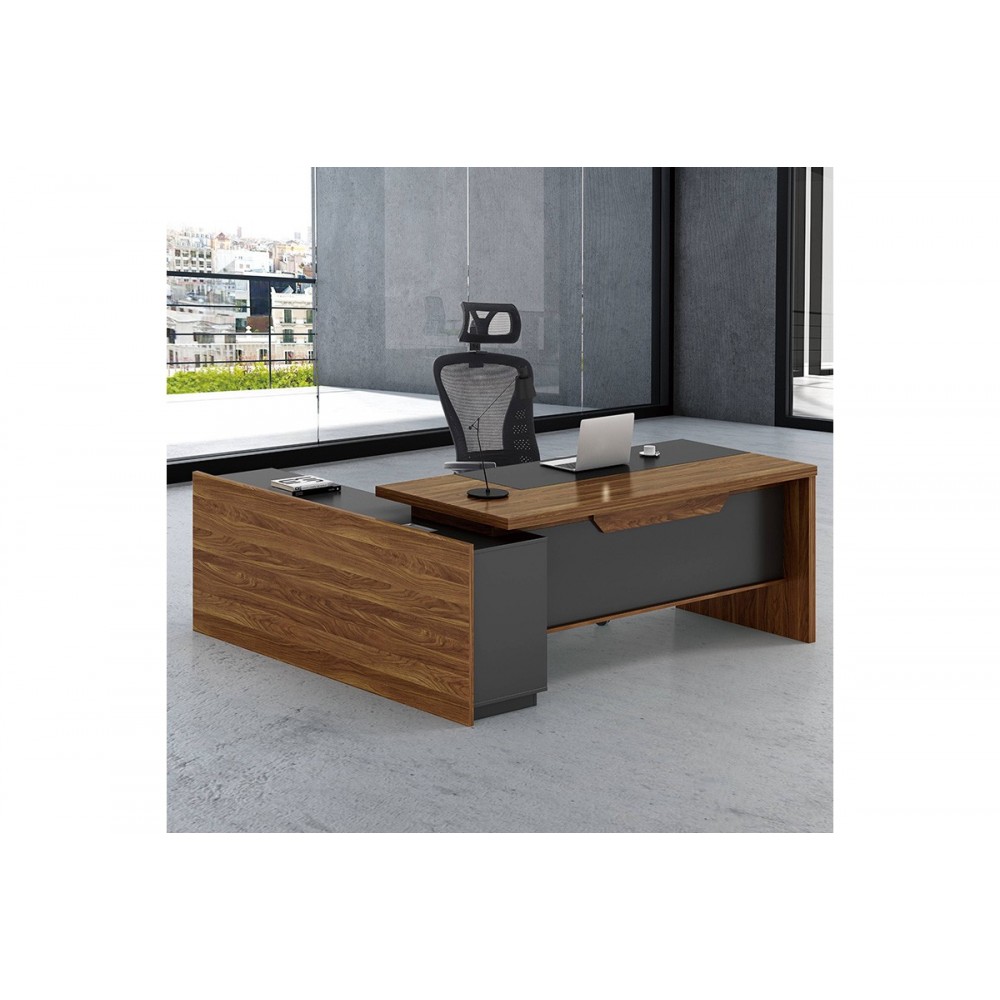 Γραφείο "OSCAR" δεξιά γωνία σε χρώμα καρυδί/ανθρακί 200x95x76/180x50x68