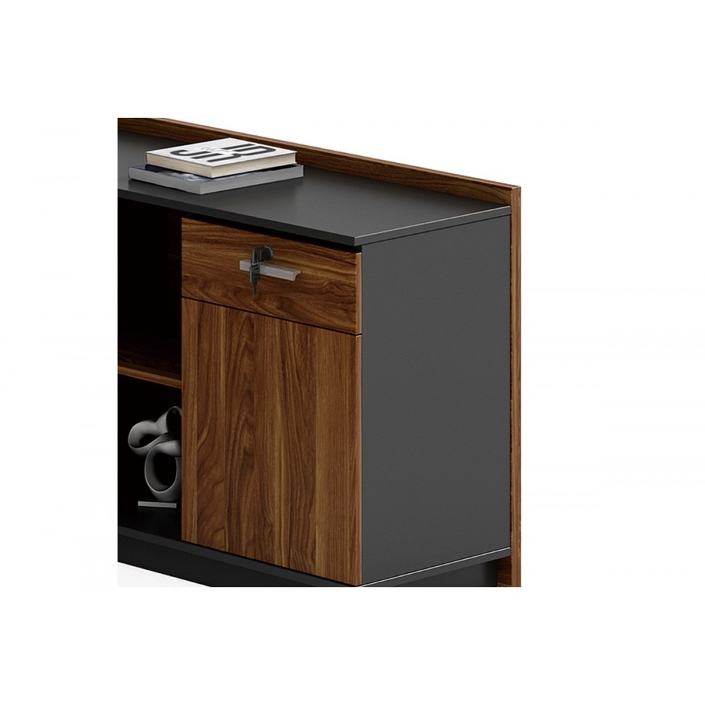 Γραφείο "OSCAR" δεξιά γωνία σε χρώμα καρυδί/ανθρακί 200x95x76/180x50x68