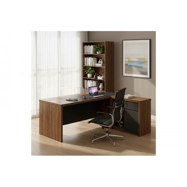 Γραφείο "OSCAR" αναστρέψιμη γωνία σε χρώμα καρυδί/ανθρακί 200x100x76/88,6x40x76