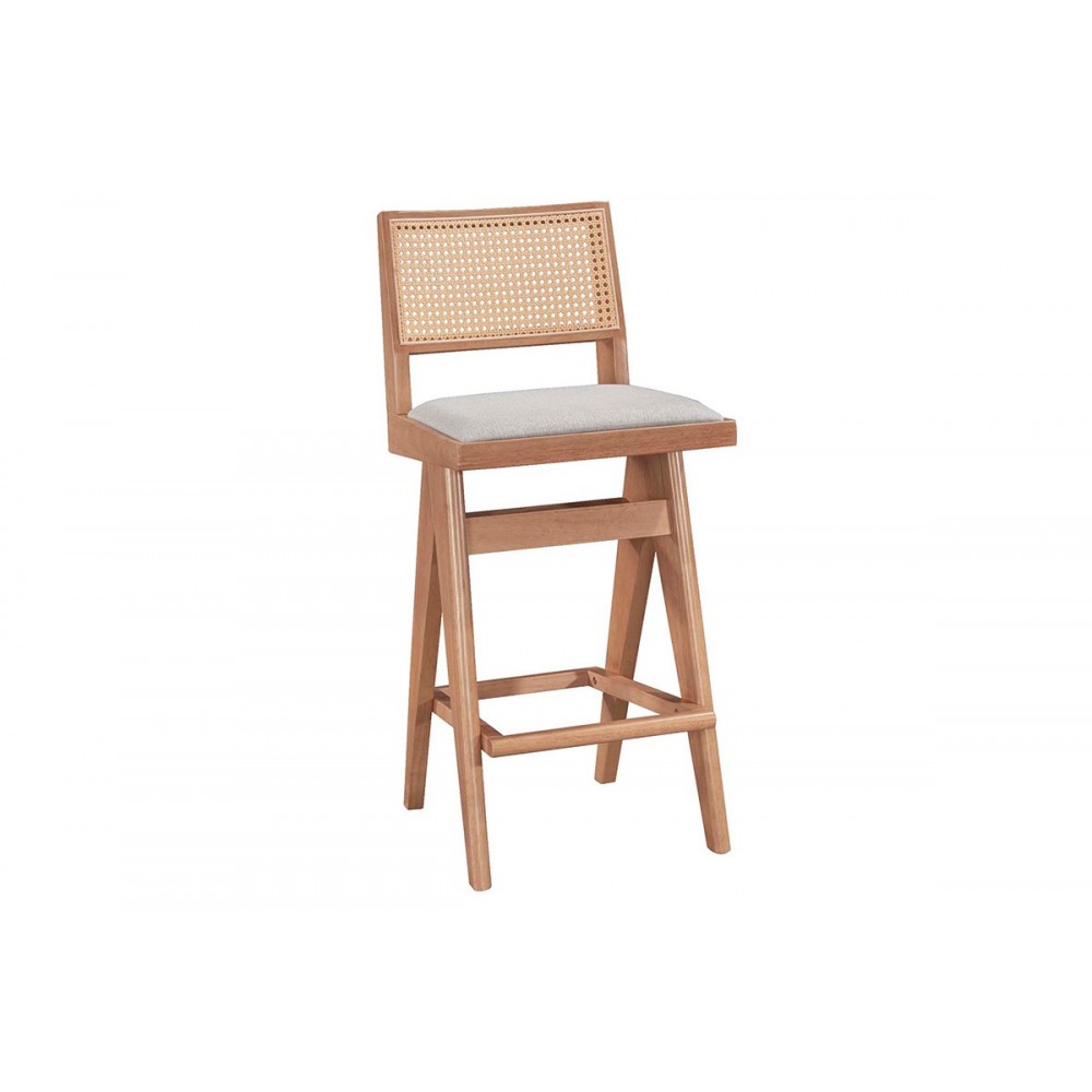 Σκαμπό μπαρ "WINSLOW" από ξύλο/ύφασμα σε χρώμα ανοιχτό καρυδί/γκρι 44.5x46x98