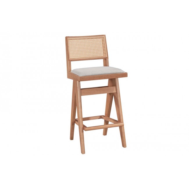 Σκαμπό μπαρ "WINSLOW" από ξύλο/ύφασμα σε χρώμα ανοιχτό καρυδί/γκρι 44.5x46x98