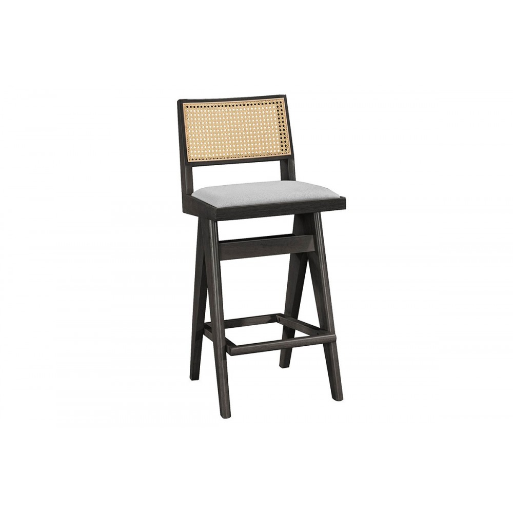 Σκαμπό μπαρ "WINSLOW" από ξύλο/ύφασμα σε χρώμα μαύρο/γκρι 44.5x46x98