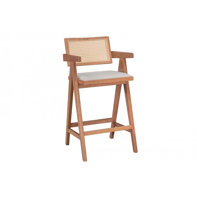 Σκαμπό μπαρ "WINSLOW" από ξύλο/ύφασμα σε χρώμα ανοιχτό καρυδί/γκρι 51.5x53.6x100