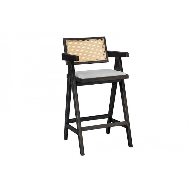 Σκαμπό μπαρ "WINSLOW" από ξύλο/ύφασμα σε χρώμα μαύρο/γκρι 51.5x53.6x100