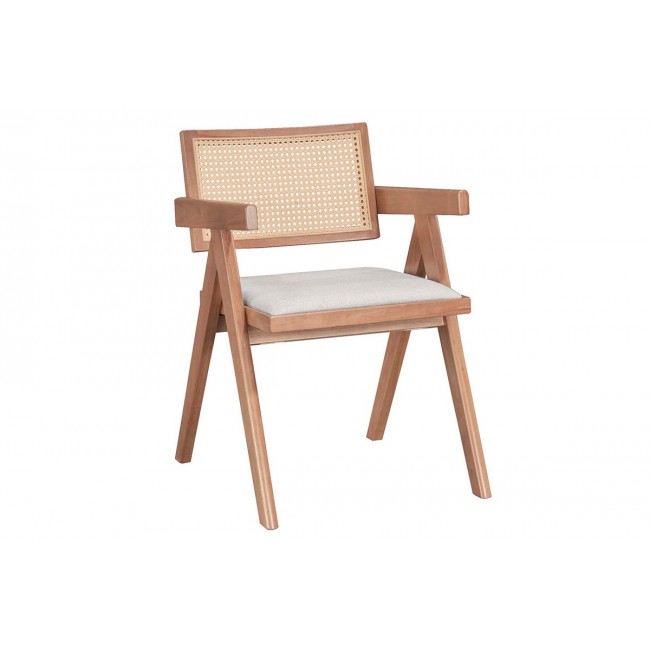 Πολυθρόνα "WINSLOW" από ξύλο/ύφασμα σε χρώμα ανοιχτό καρυδί/γκρι 56.4x63.5x80.5