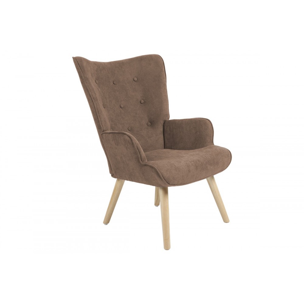 Πολυθρόνα "FLUFFY" από ξύλο/ύφασμα σε χρώμα  καφέ/φυσικό 75x69x96