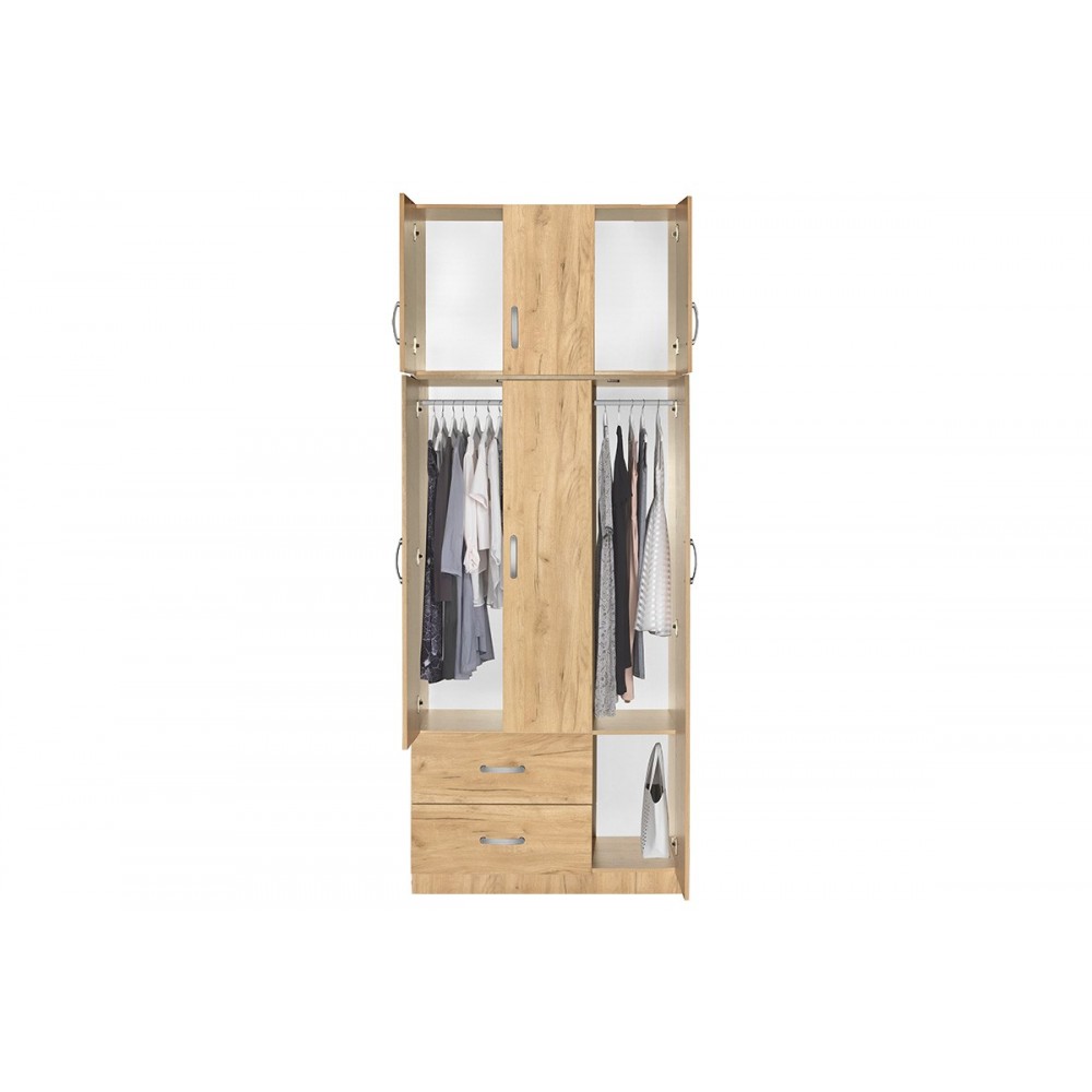 Ντουλάπα "ZELIA" τρίφυλλη με πατάρι σε χρώμα φυσικό 90x42x240