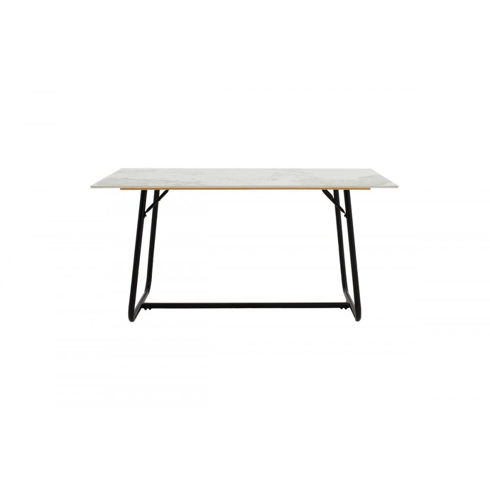 Τραπέζι ''REVELLO'' από πέτρα/μέταλλο σε χρώμα λευκό μαρμάρου/μαύρο 150x90x75